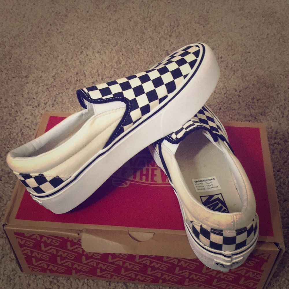 Black and white checkered Slip-on vans